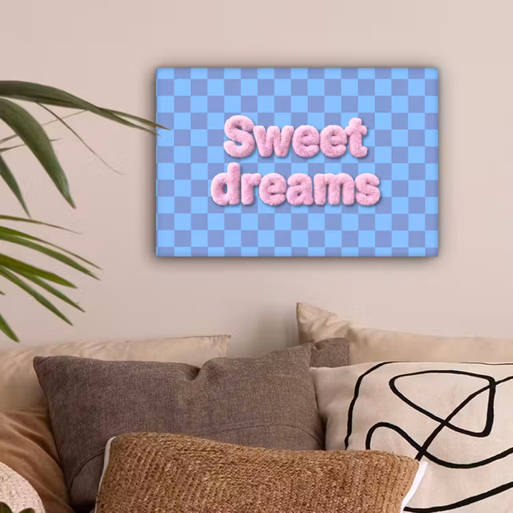 Sweet dreams - Vierkanten - Roze - Blauw canvas 2cm klein -sfeer1