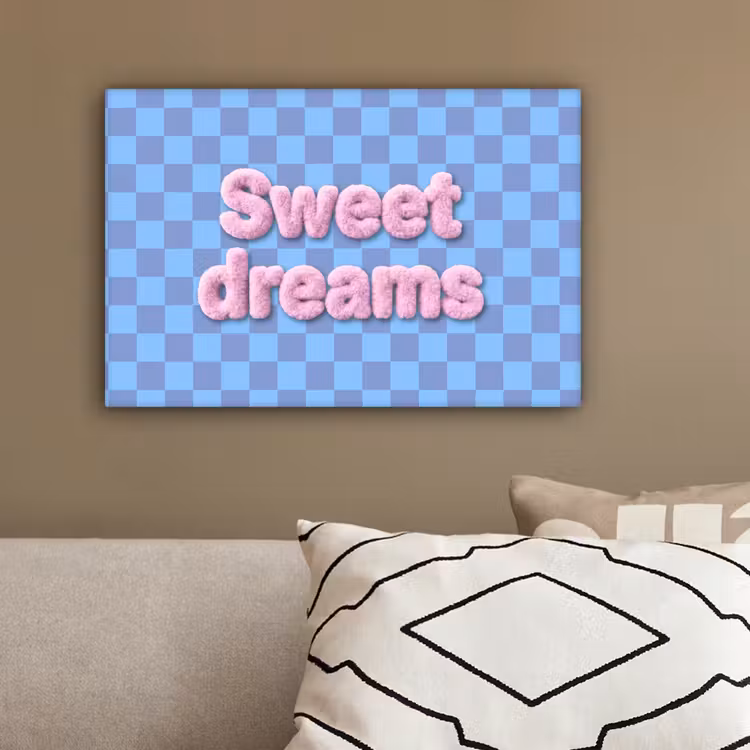 Sweet dreams - Vierkanten - Roze - Blauw canvas 2cm klein -sfeer3