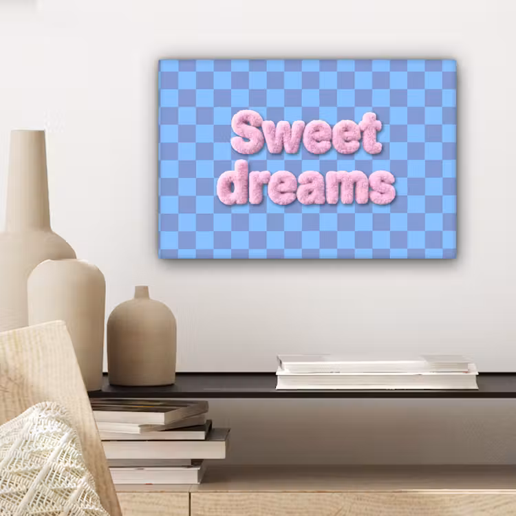 Sweet dreams - Vierkanten - Roze - Blauw canvas 2cm klein -sfeer6