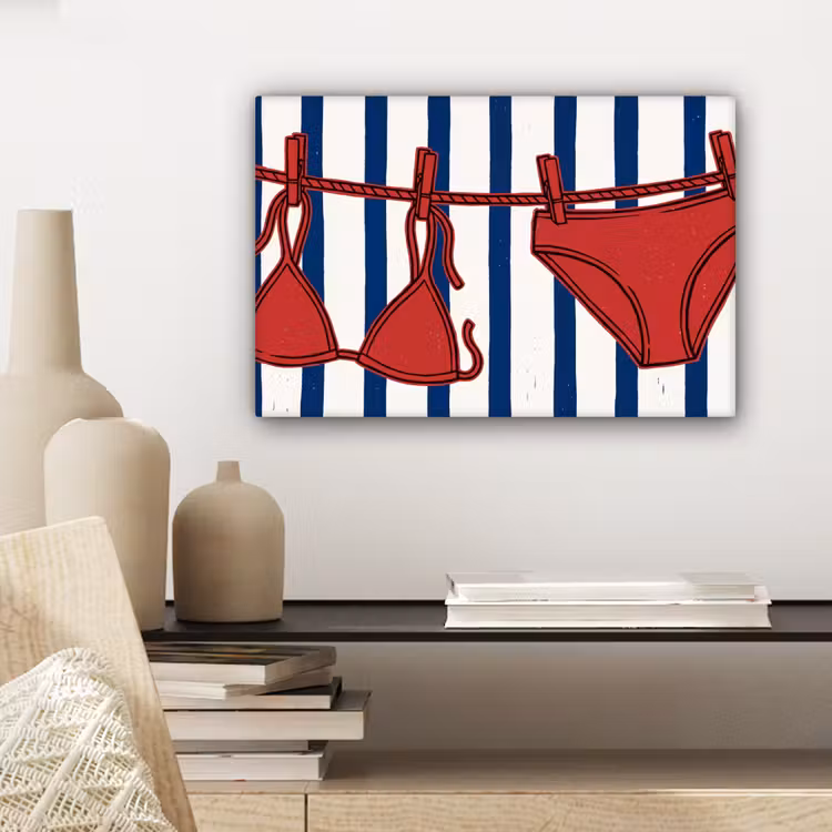 Badkleding - Waslijn - Zomer - Illustratie - Rood canvas 2cm klein -sfeer6