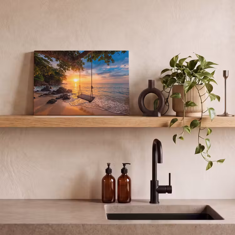 Schommel - Strand - Zonsondergang - Natuur - Oranje canvas 2cm klein -sfeer3