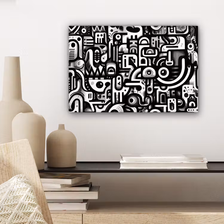 Symbolen - Abstract - Grafisch - Zwart canvas 2cm klein -sfeer6
