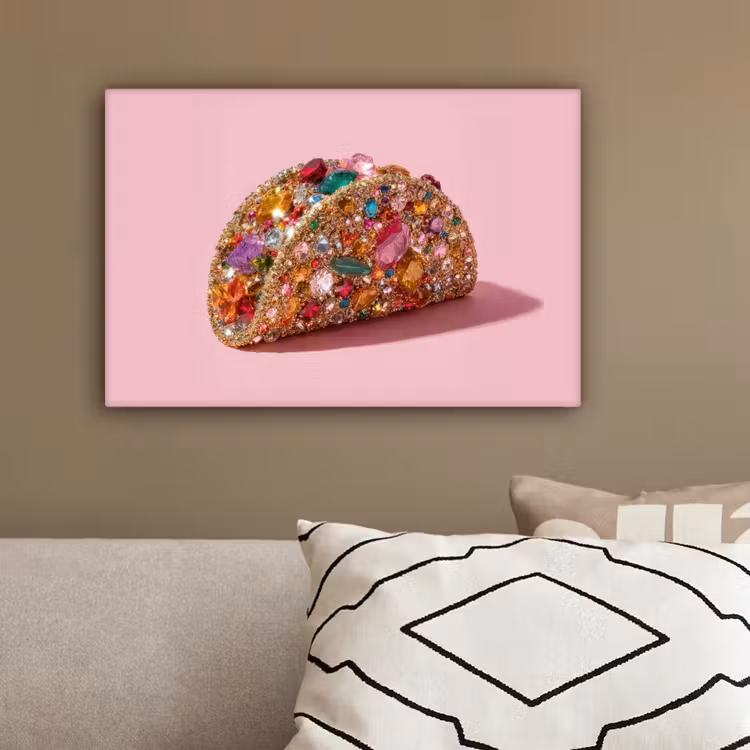 Taco - Kleurrijk - Edelstenen - Goud canvas 2cm klein -sfeer3