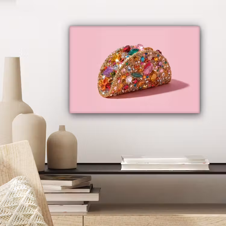 Taco - Kleurrijk - Edelstenen - Goud canvas 2cm klein -sfeer6
