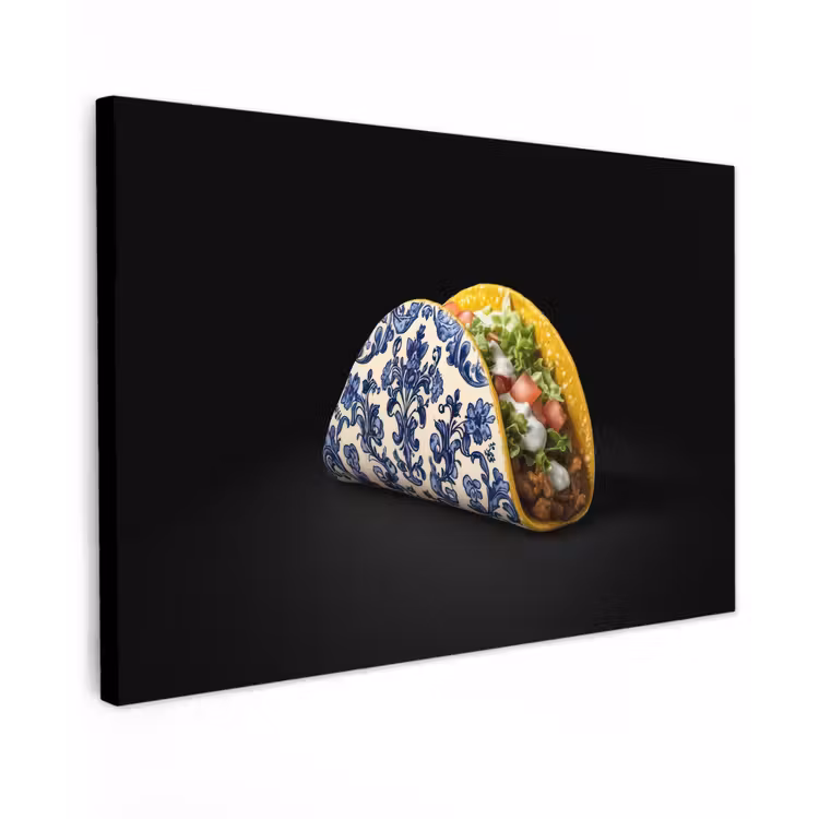 Taco - Vlees - Salade - Delftsblauw - Motief canvas 2cm klein -z3d