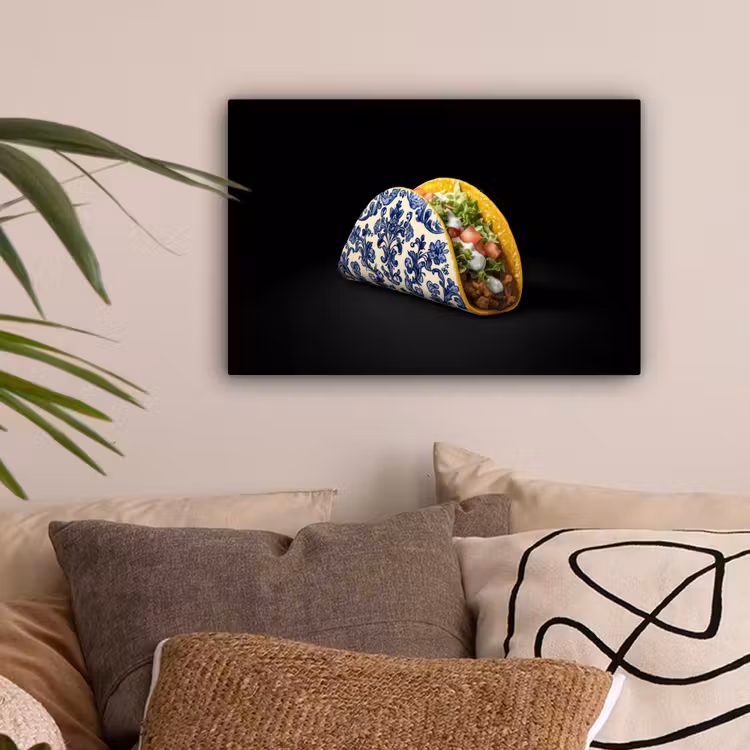 Taco - Vlees - Salade - Delftsblauw - Motief canvas 2cm klein -sfeer1