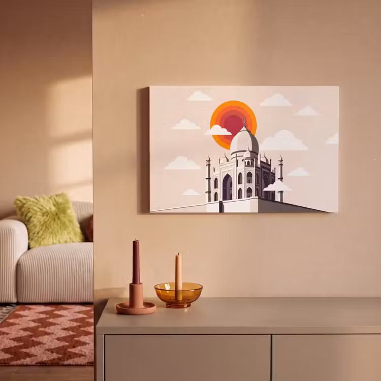 Taj Mahal - Zon - Koepel - Architectuur - India - Grafisch canvas 2cm klein -sfeer1