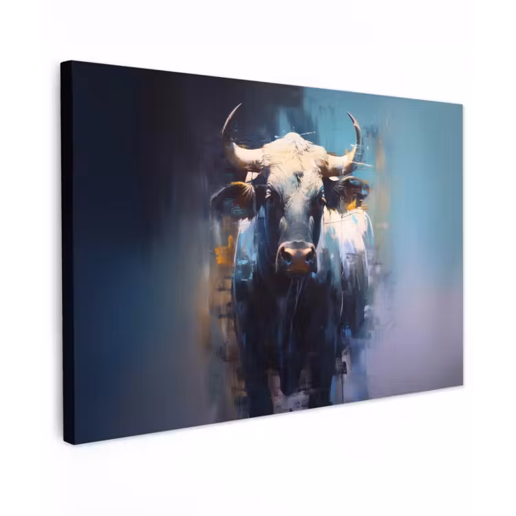 Stier - Zwart - Abstract - Horens canvas 2cm klein -z3d