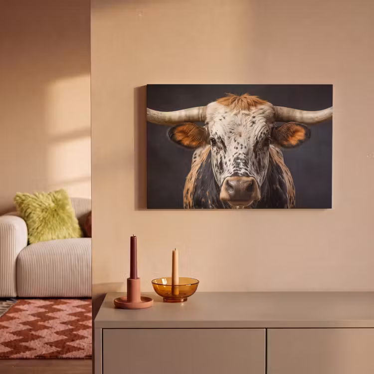 Stier - Kleurrijk - Hoorns canvas 2cm klein -sfeer1