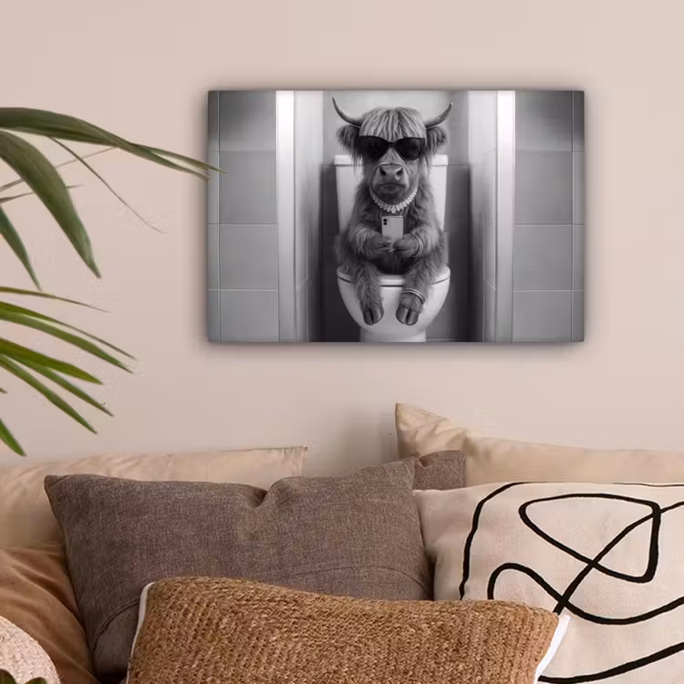 Stier - Telefoon - Toilet - Zwart - Wit canvas 2cm klein -sfeer1