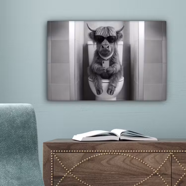 Stier - Telefoon - Toilet - Zwart - Wit canvas 2cm klein -sfeer4