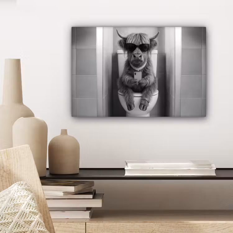 Stier - Telefoon - Toilet - Zwart - Wit canvas 2cm klein -sfeer6