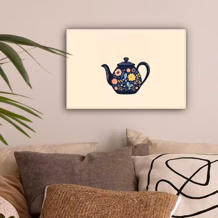 Theepot - Kleurrijk - Bloemen canvas 2cm klein -sfeer1