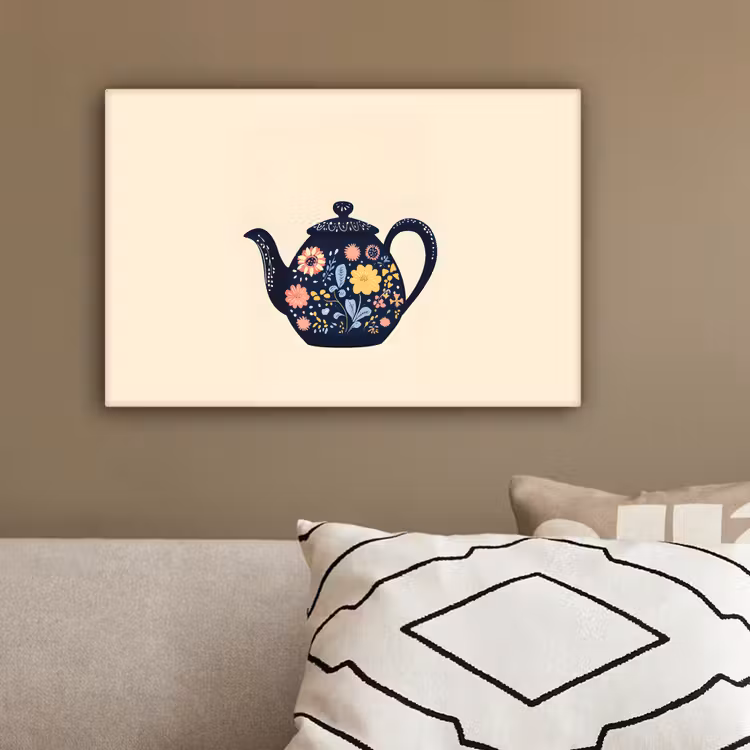 Theepot - Kleurrijk - Bloemen canvas 2cm klein -sfeer3