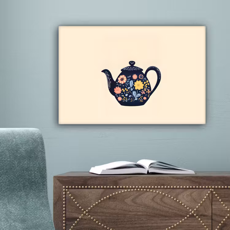 Theepot - Kleurrijk - Bloemen canvas 2cm klein -sfeer4