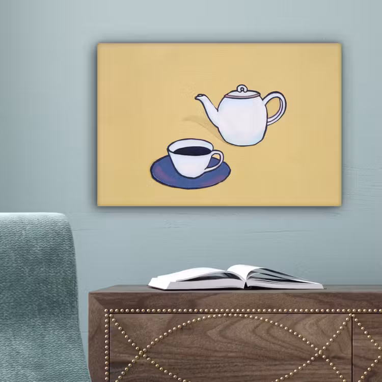 Theepot - Kopje - Beige - Illustratie canvas 2cm klein -sfeer4