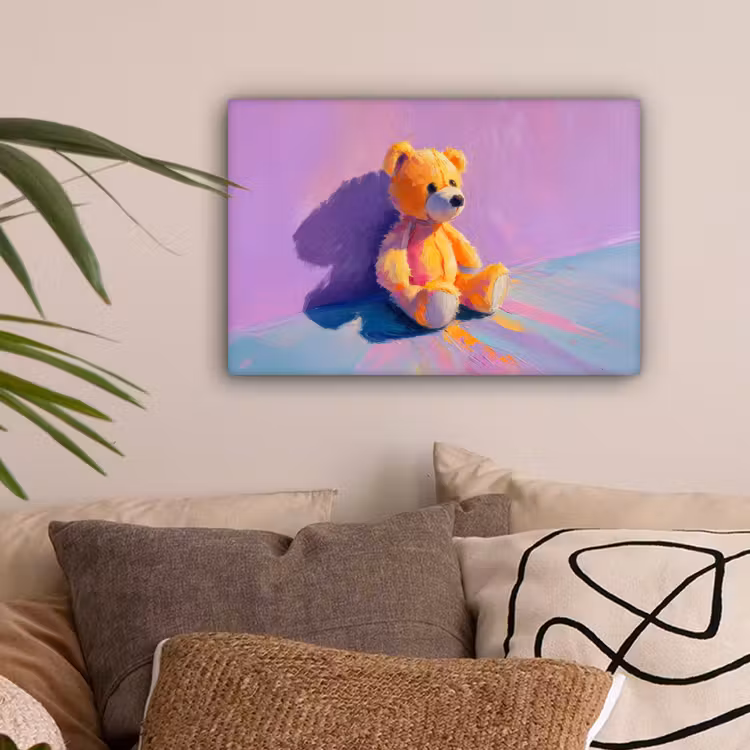 Teddybeer - Schaduw - Penseelstreken - Paars canvas 2cm klein -sfeer1
