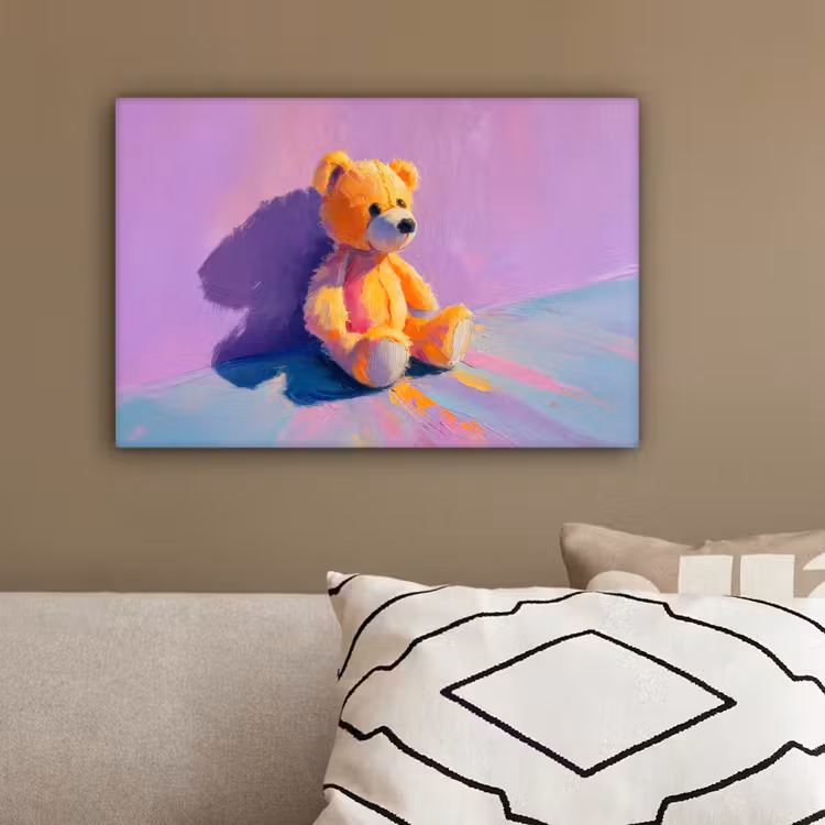 Teddybeer - Schaduw - Penseelstreken - Paars canvas 2cm klein -sfeer3