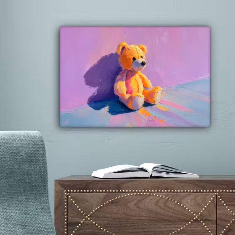 Teddybeer - Schaduw - Penseelstreken - Paars canvas 2cm klein -sfeer4