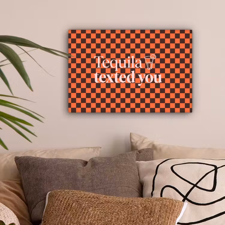 Tequila texted you - Glas - Vierkanten - Oranje canvas 2cm klein -sfeer1