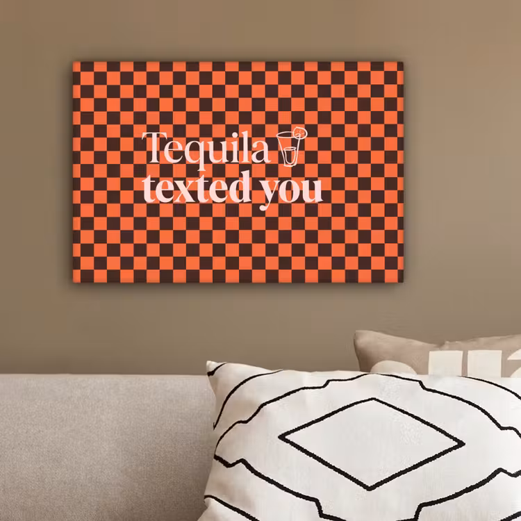 Tequila texted you - Glas - Vierkanten - Oranje canvas 2cm klein -sfeer3