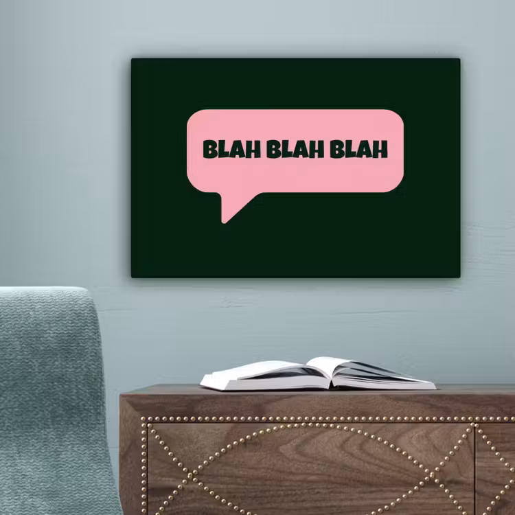 Tekstwolk - BLAH BLAH BLAH - Roze canvas 2cm klein -sfeer4