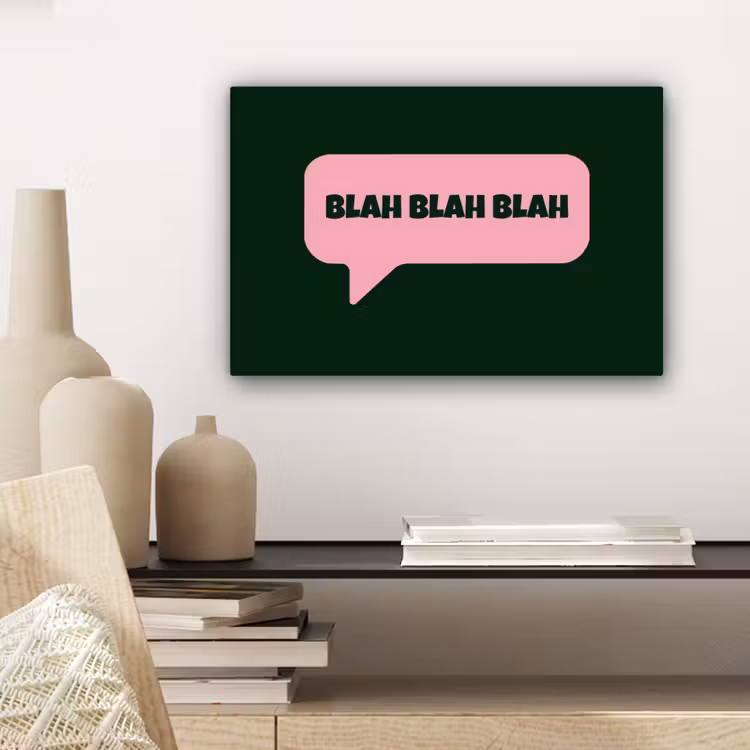 Tekstwolk - BLAH BLAH BLAH - Roze canvas 2cm klein -sfeer6