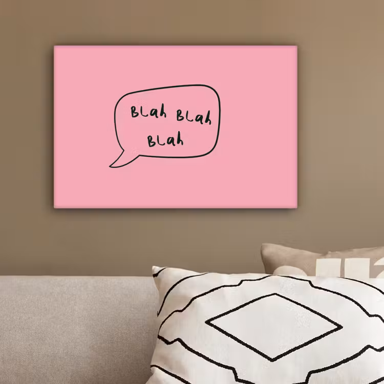 Tekstwolkje - BLAH BLAH BLAH - Roze canvas 2cm klein -sfeer3
