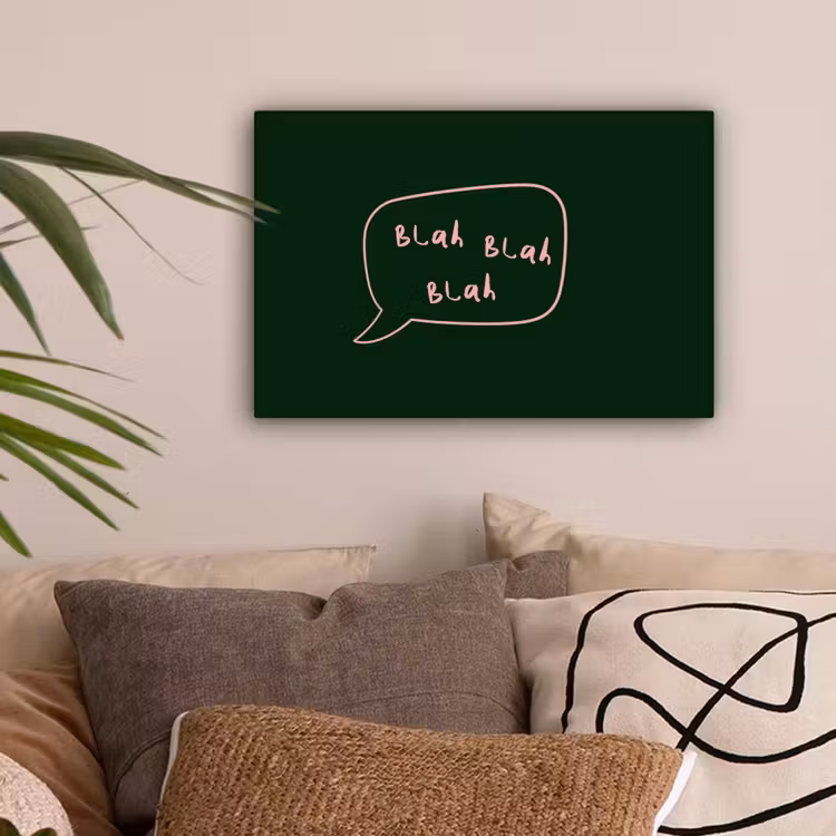Tekstwolkje - Donkergroen - BLAH BLAH BLAH canvas 2cm klein -sfeer1