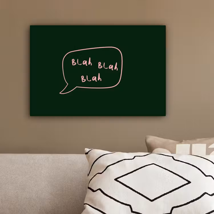 Tekstwolkje - Donkergroen - BLAH BLAH BLAH canvas 2cm klein -sfeer3
