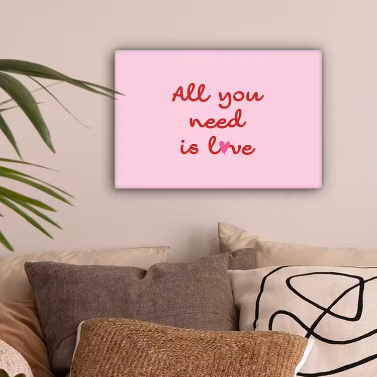Tekst - Roze - Love - Hart canvas 2cm klein -sfeer1