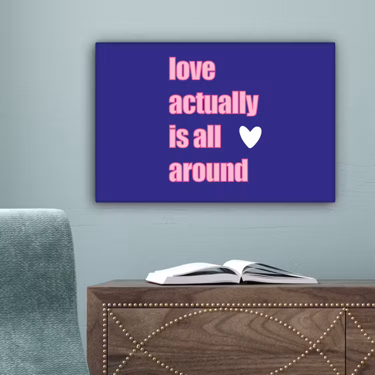 Tekst - Valentijn - Love - Blauw canvas 2cm klein -sfeer4