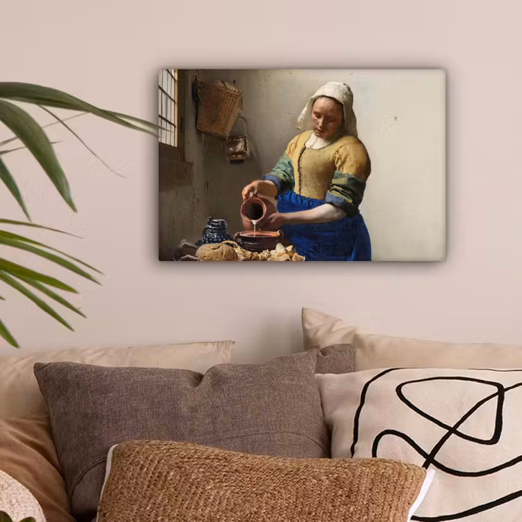 Het melkmeisje - Schilderij van Johannes Vermeer canvas 2cm klein -sfeer1