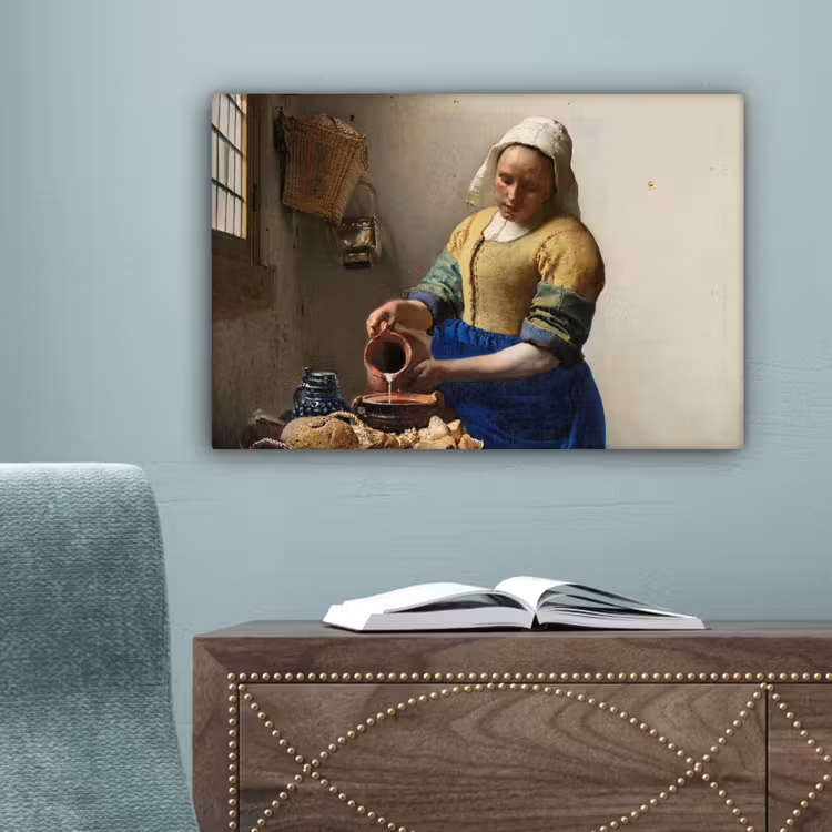 Het melkmeisje - Schilderij van Johannes Vermeer canvas 2cm klein -sfeer4
