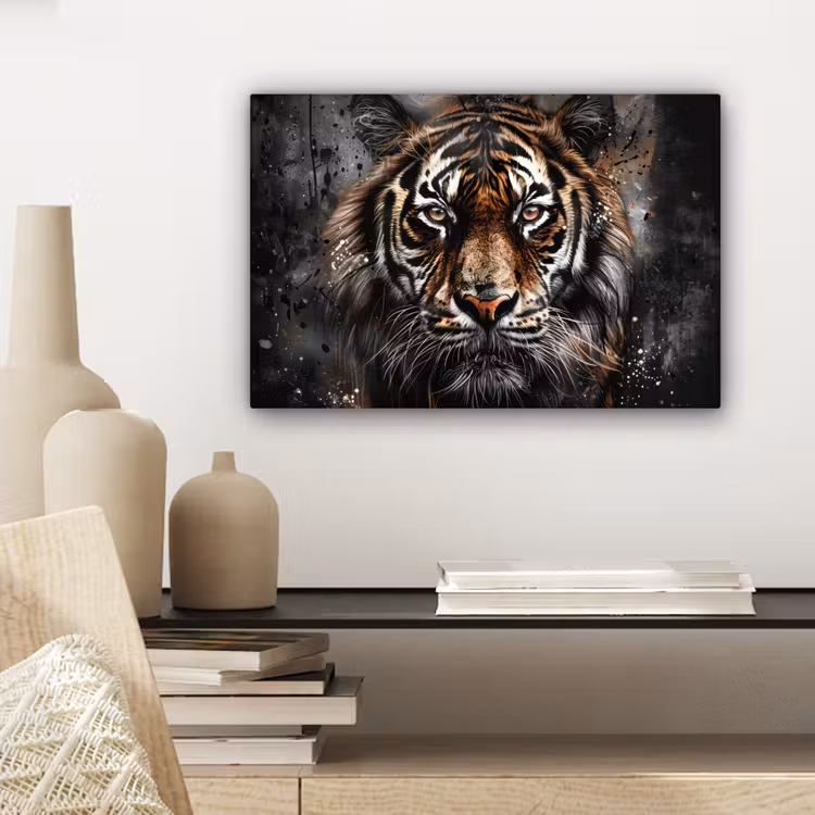 Tijger - Dieren - Portret - Luxe - Zwart canvas 2cm klein -sfeer6