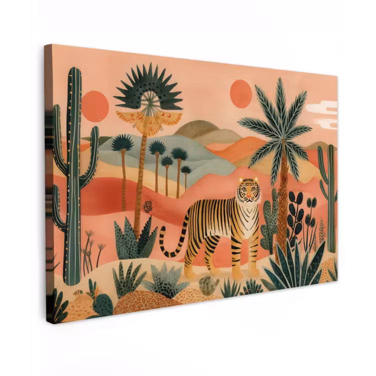 Tijger - Palmen - Cactus - Oranje canvas 2cm klein -z3d