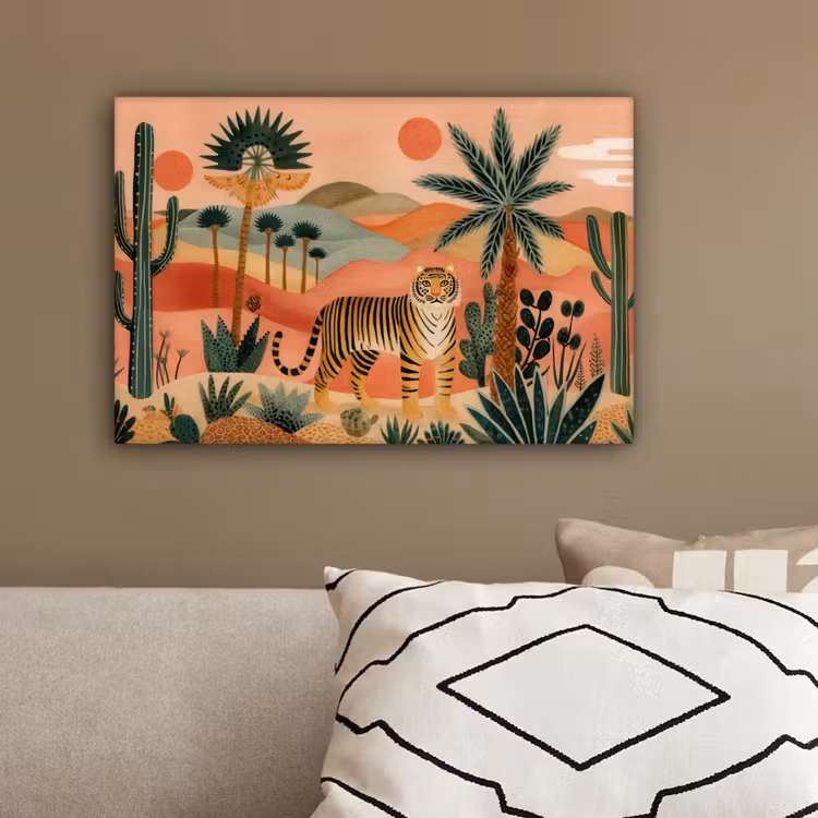 Tijger - Palmen - Cactus - Oranje canvas 2cm klein -sfeer3