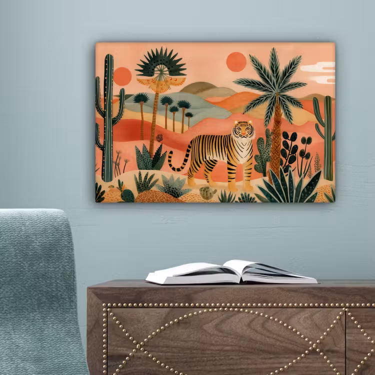 Tijger - Palmen - Cactus - Oranje canvas 2cm klein -sfeer4