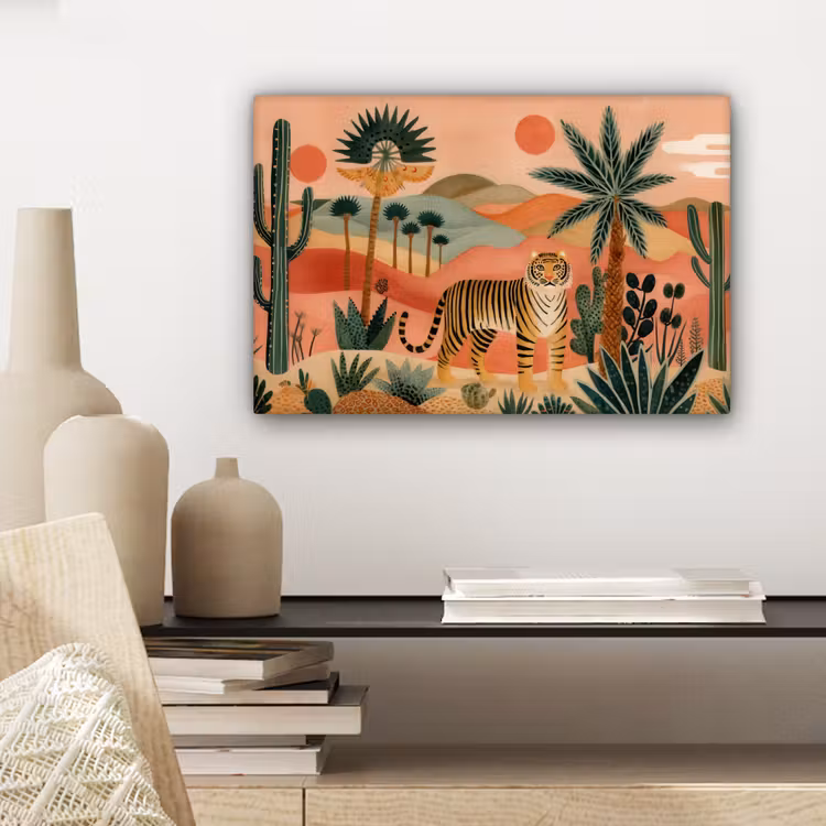 Tijger - Palmen - Cactus - Oranje canvas 2cm klein -sfeer6