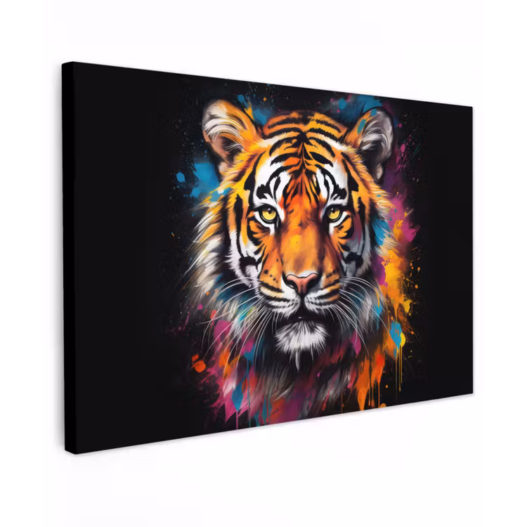 Tijger - Graffiti - Dieren - Zwart canvas 2cm klein -z3d