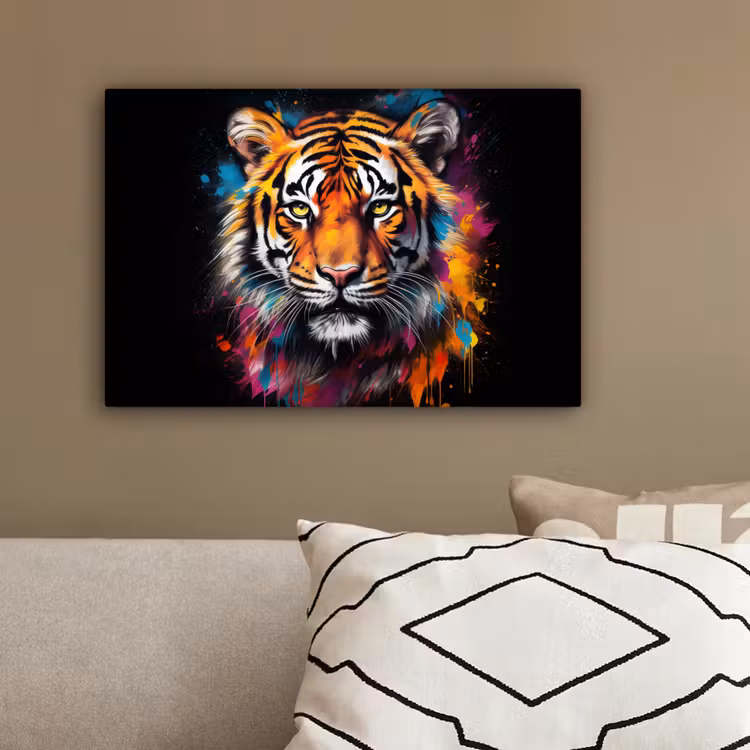 Tijger - Graffiti - Dieren - Zwart canvas 2cm klein -sfeer3