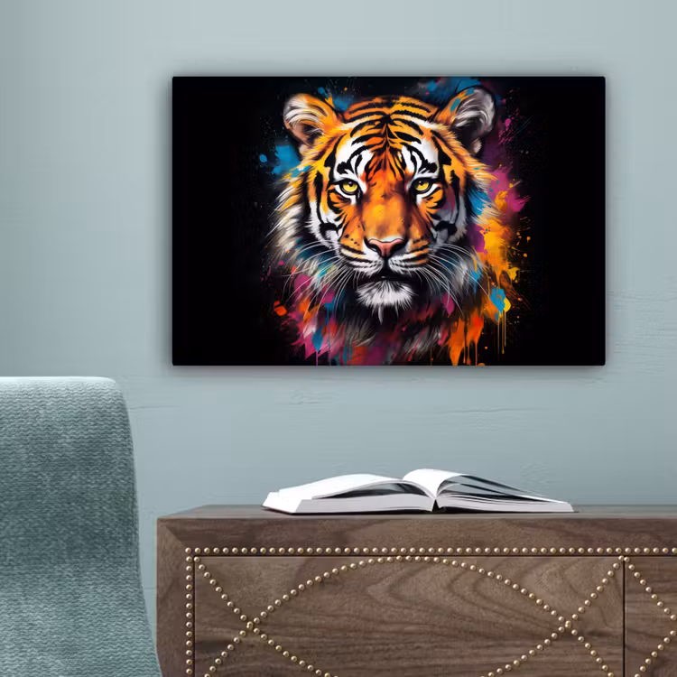 Tijger - Graffiti - Dieren - Zwart canvas 2cm klein -sfeer4