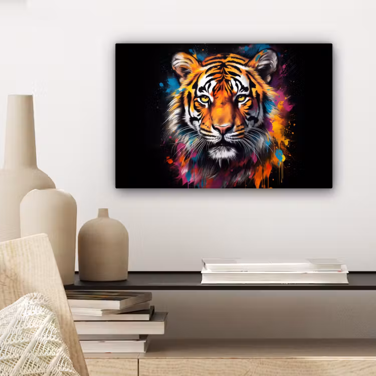 Tijger - Graffiti - Dieren - Zwart canvas 2cm klein -sfeer6