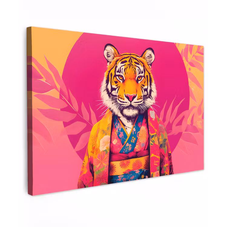 Tijger - Kimono - Planten - Roze canvas 2cm klein -z3d