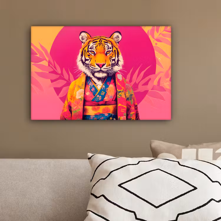 Tijger - Kimono - Planten - Roze canvas 2cm klein -sfeer3