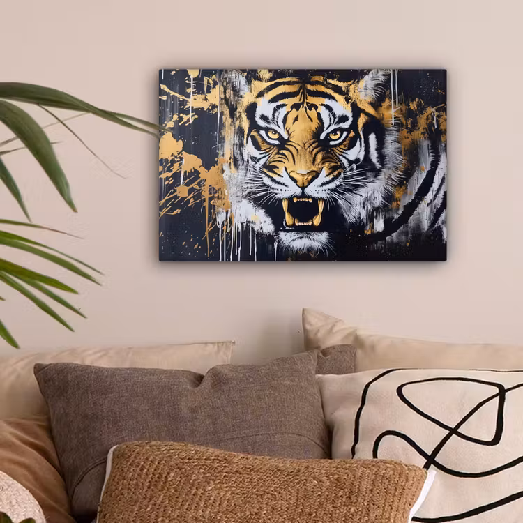 Tijger - Verfspatten - Goud canvas 2cm klein -sfeer1