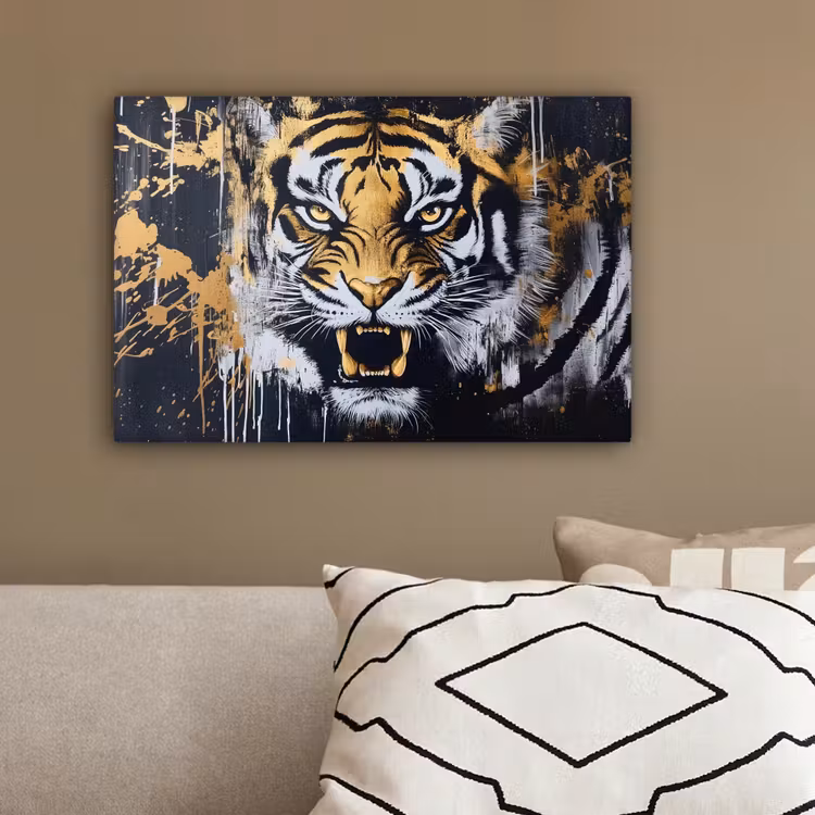 Tijger - Verfspatten - Goud canvas 2cm klein -sfeer3