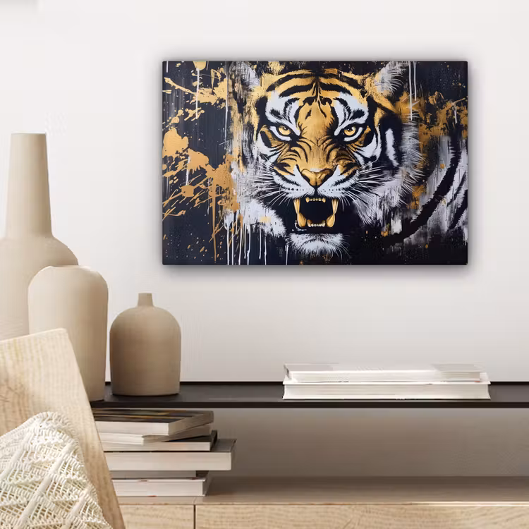 Tijger - Verfspatten - Goud canvas 2cm klein -sfeer6