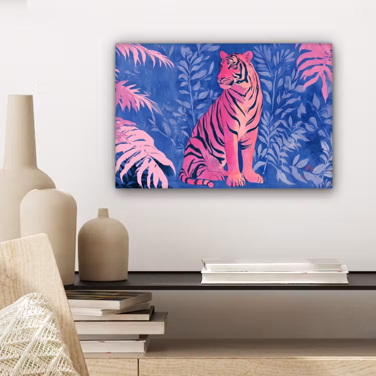Tijger - Roze - Bladeren - Jungle canvas 2cm klein -sfeer6