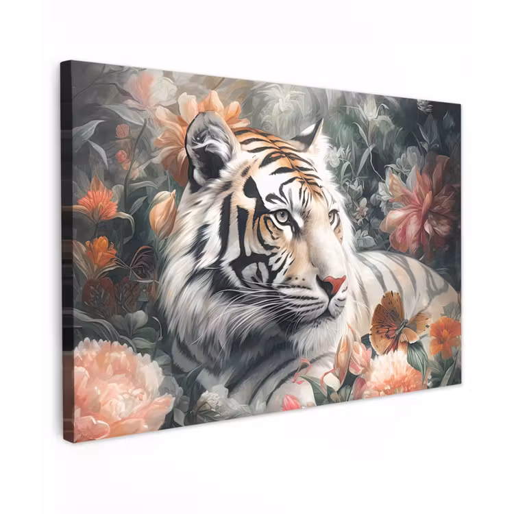 Tijger - Wilde dieren - Bloemen - Jungle canvas 2cm klein -z3d